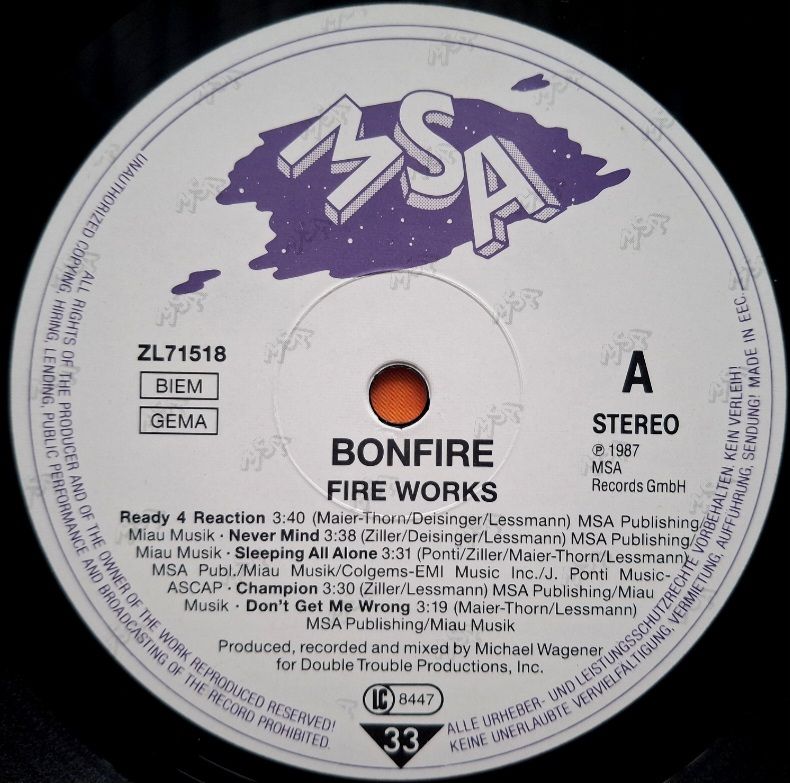 Bonfire - Fire Works - 1987.   (LP). 12. Vinyl. Пластинка. Germany. - фото фото фото 4
