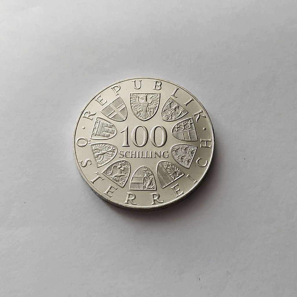 100 ШИЛЛИНГОВ АВСТРИЯ 1977 состояние UNC серебро РЕДКАЯ!!! - фото фото фото 3
