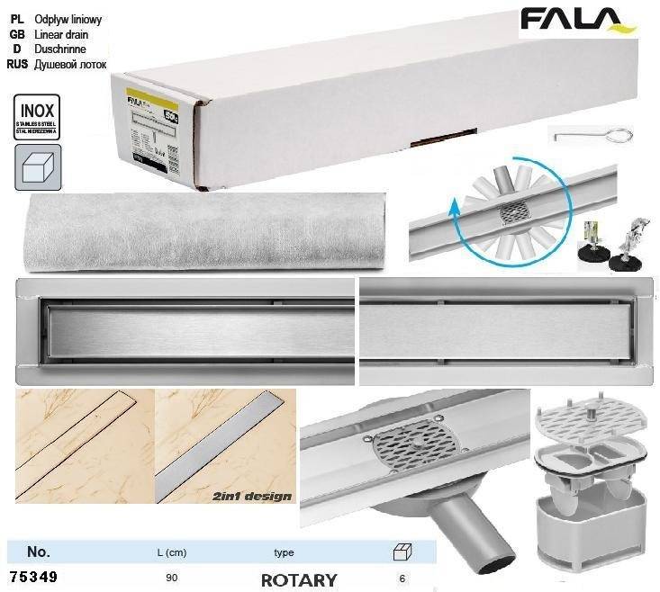 Трап для душа напольный ROTARY нержавейка 90 см поворотный сифон FALA-75349 - фото фото фото 0