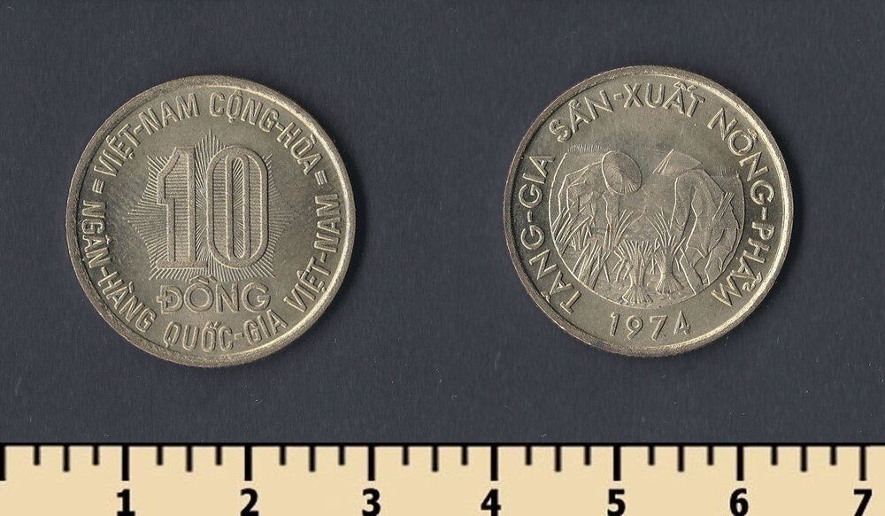 Южный Вьетнам 10 донг 1974 - фото фото фото 0