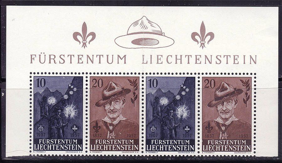 Лихтенштейн 1957 г MNH - скауты - сцепка - фото фото фото 0
