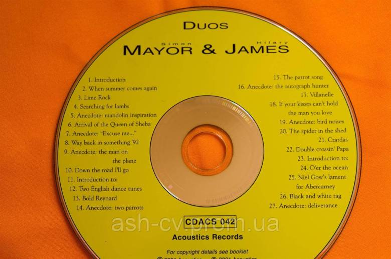 Музичний диск CD. DUOS Simon MAYOR and Hilary JAMES - фото фото фото 4