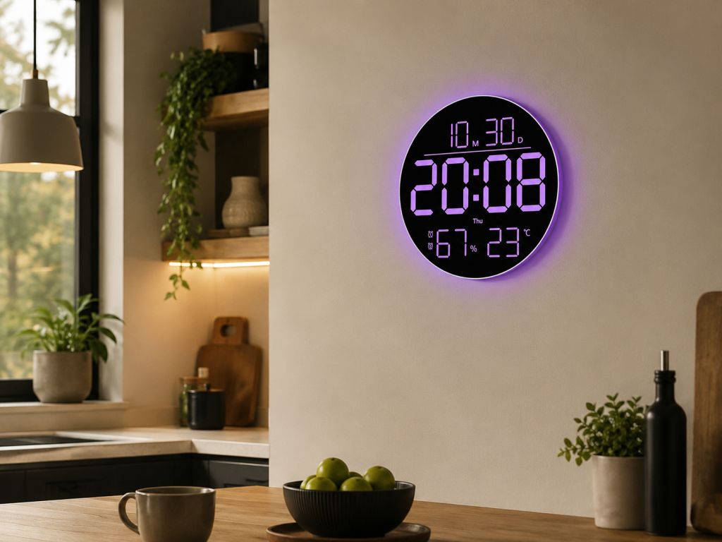 Годинник настінний 6695R / Настінний годинник круглі RGB з пультом / Календар, температура, вологість - фото фото фото 3