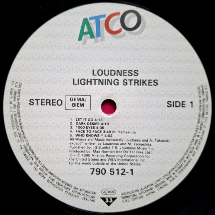 Loudness - Lightning Strikes - 1986.  (LP). 12. Vinyl. Пластинка. Europe. - фото фото фото 2