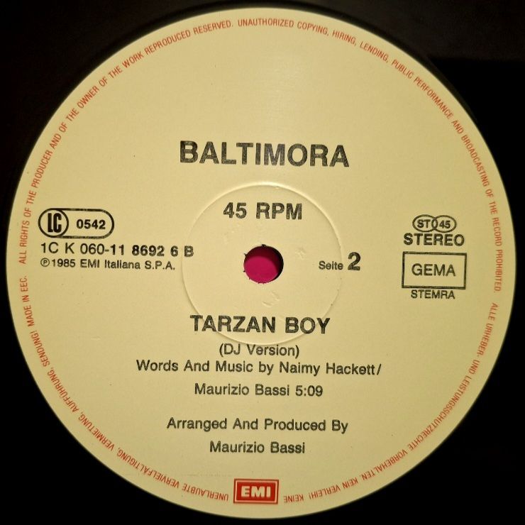 Baltimora - Tarzan Boy - 1985.  (EP) 12. Vinyl. Пластинка. EEC. - фото фото фото 3