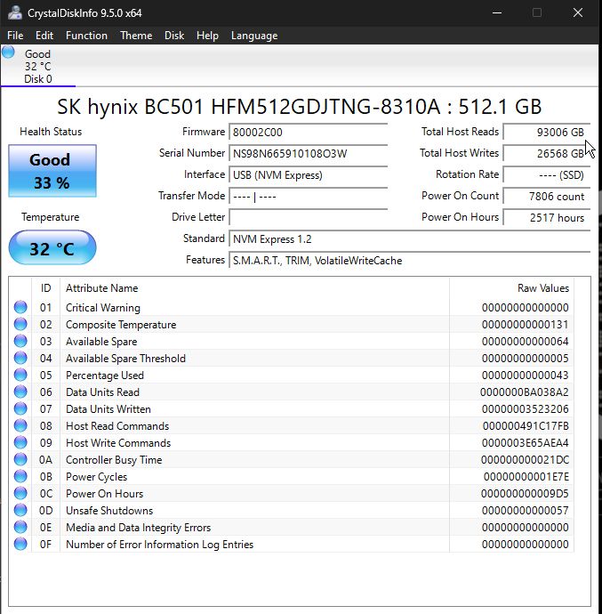 512Gb SSD SK hynix BC501 NVMe M.2 2280 33% - фото фото фото 1