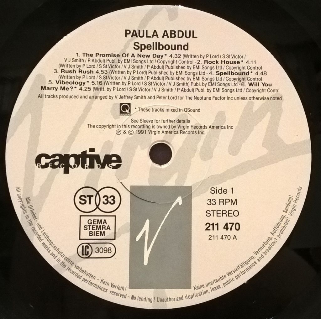 Paula Abdul - Spellbound - 1991.  (LP). 12. Vinyl. Пластинка. Germany - фото фото фото 6