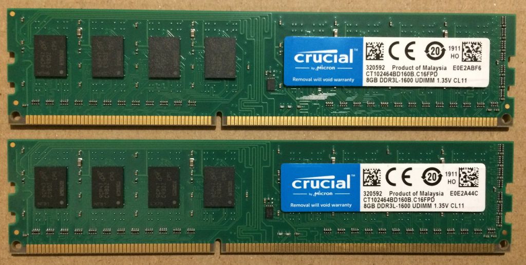 16GB 2x8GB DDR3L 1600MHz Crucial PC3L 12800U RAM Оперативна пам'ять CL11 DDR3 CT102464BD160B - фото фото фото 0