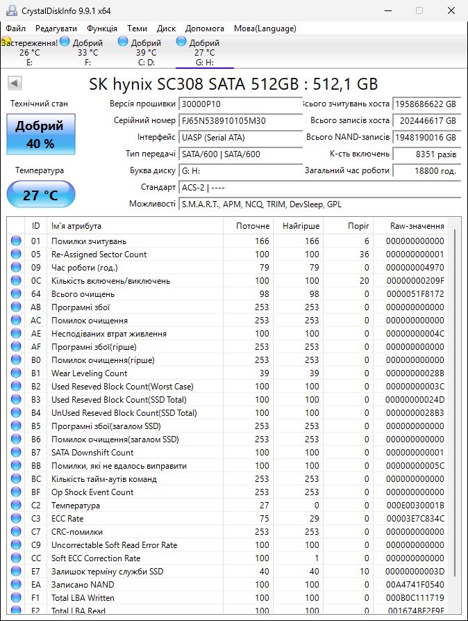 512Gb MLC SSD SK Hynix SC308 2.5" SATAIII  40% - фото фото фото 1