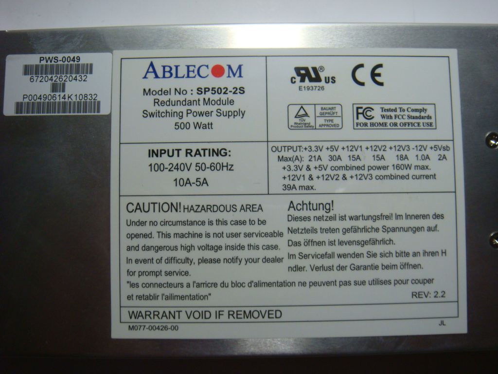 Блок питания Ablecom SP502-2S Power Supply 500W - фото фото фото 1