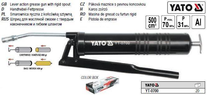 Шприц смазочный YATO 0,5л m400 гр YT-0700 - фото фото фото 0