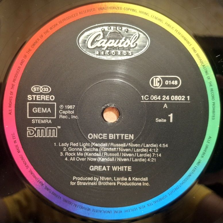 Great White - Once Bitten - 1987.  (LP). 12. Vinyl. Пластинка. EEC - фото фото фото 2