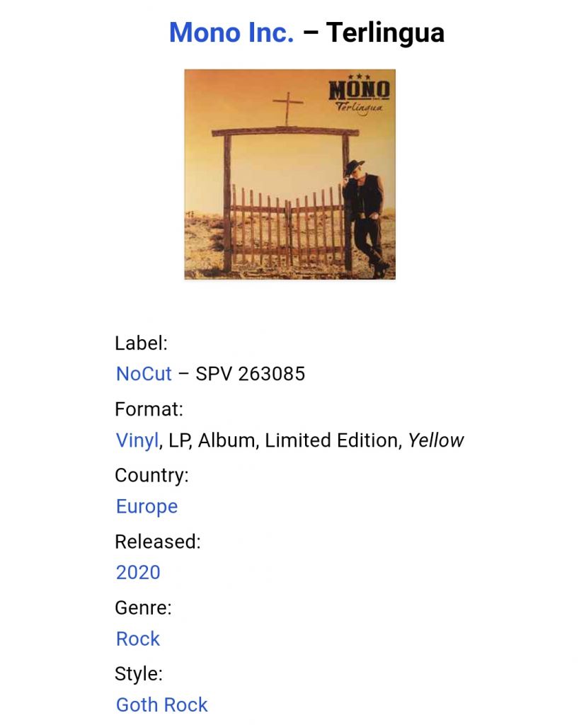 Mono Inc. - Terlingua - 2015.  (LP). 12. Colour Vinyl. Пластинка. Europe. S/S. - фото фото фото 2