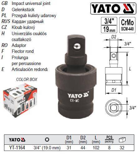 Кардан ударный 3/4 l102 мм YATO YT-1164 - фото фото фото 0