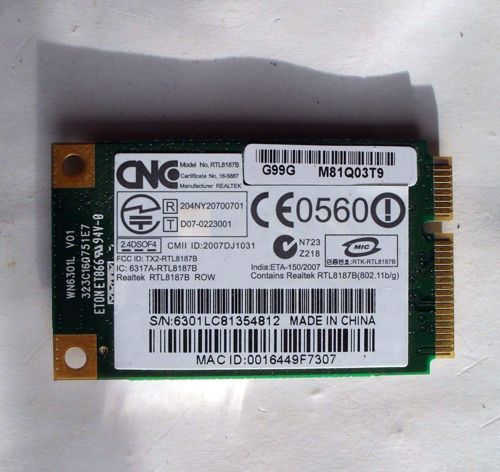 170 Wi-Fi Realtek RTL8187B 802.11 b/g Mini PCI-Express 54 Mbps для ноутбука - фото фото фото 1