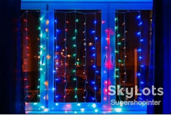 Гирлянда Водопад штора прозрачный провод 2х2м 320LED Мультиколор (сине-зелено-красный) - фото фото фото 3