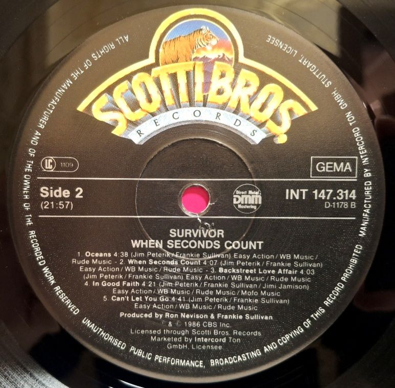 Survivor - When Seconds Count - 1986.  (LP). 12. Vinyl. Пластинка. Germany. - фото фото фото 5