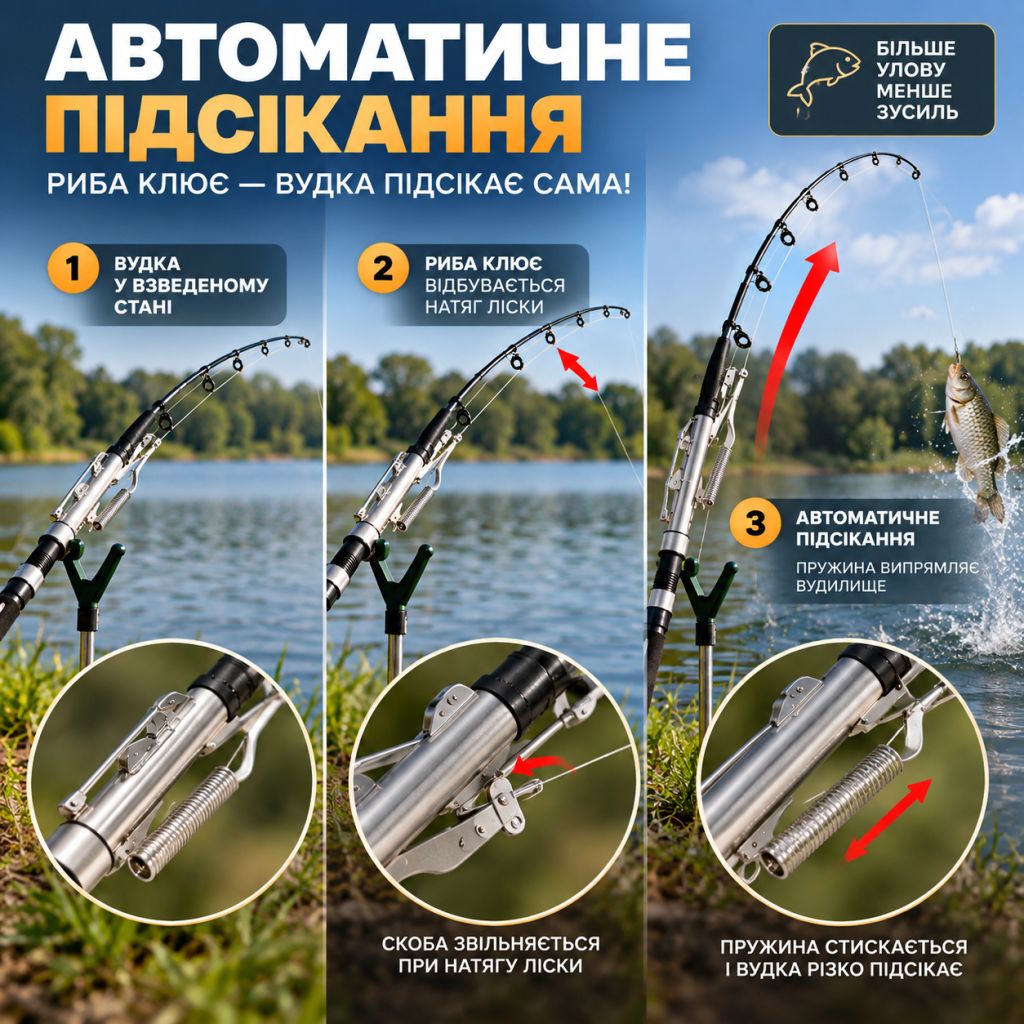 Вудка самопідсікаюча телескопічна 2,1 м з пружинним механізмом - фото фото фото 3