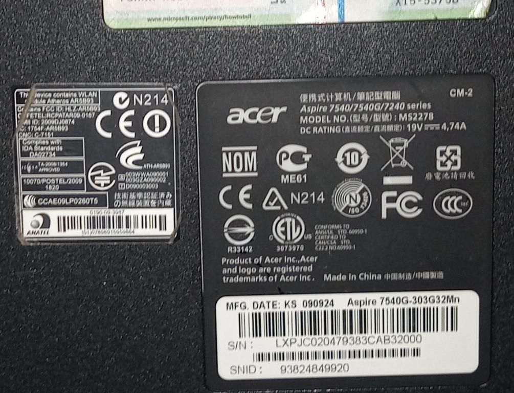 Корпус з ноутбука ACER ASPIRE 7540G - фото фото фото 7