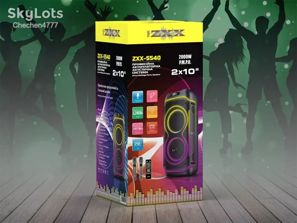 Акустична переносна колонка ZXX-5540 100Вт 2×10″ USB/TWS/TF/REC/LED/EQ/FM/BT/2MIC/ДК - фото фото фото 4
