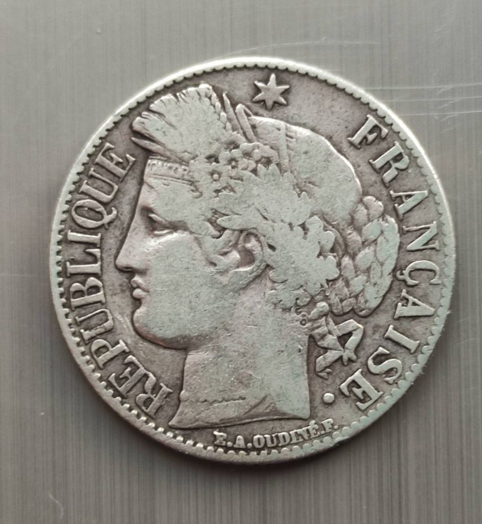 Монета 1 франк 1887 года серебро Церера       (богиня Урожая) оригинал Франция gk624 - фото фото фото 0