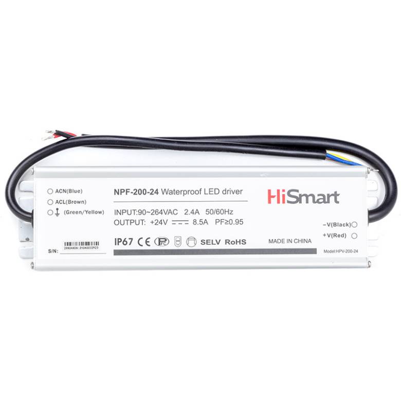 Блок питания HiSmart 24V, 8.5A, 200W, PFC, IP67 - фото фото фото 0