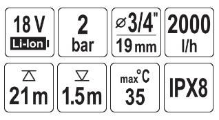 Насос для воды погружной аккумуляторный 145 Вт без аккумулятора YATO YT-85283 - фото фото фото 3