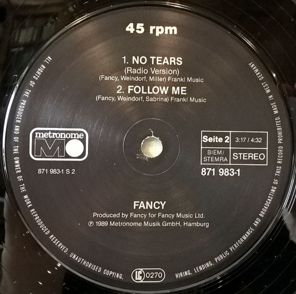 Fancy - No Tears - 1989.  (EP). 12. Vinyl. Пластинка. Germany. - фото фото фото 2