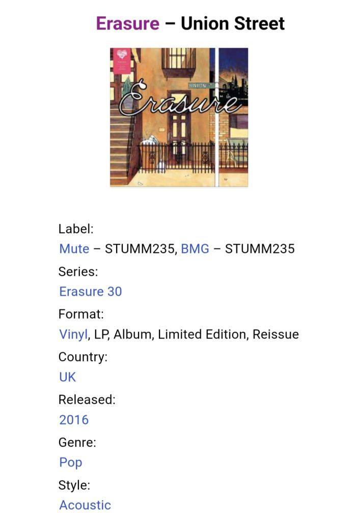 Erasure - Uniоn Street - 2006.   (LP). 12. Vinyl. Пластинка. UK. S/S. - фото фото фото 2