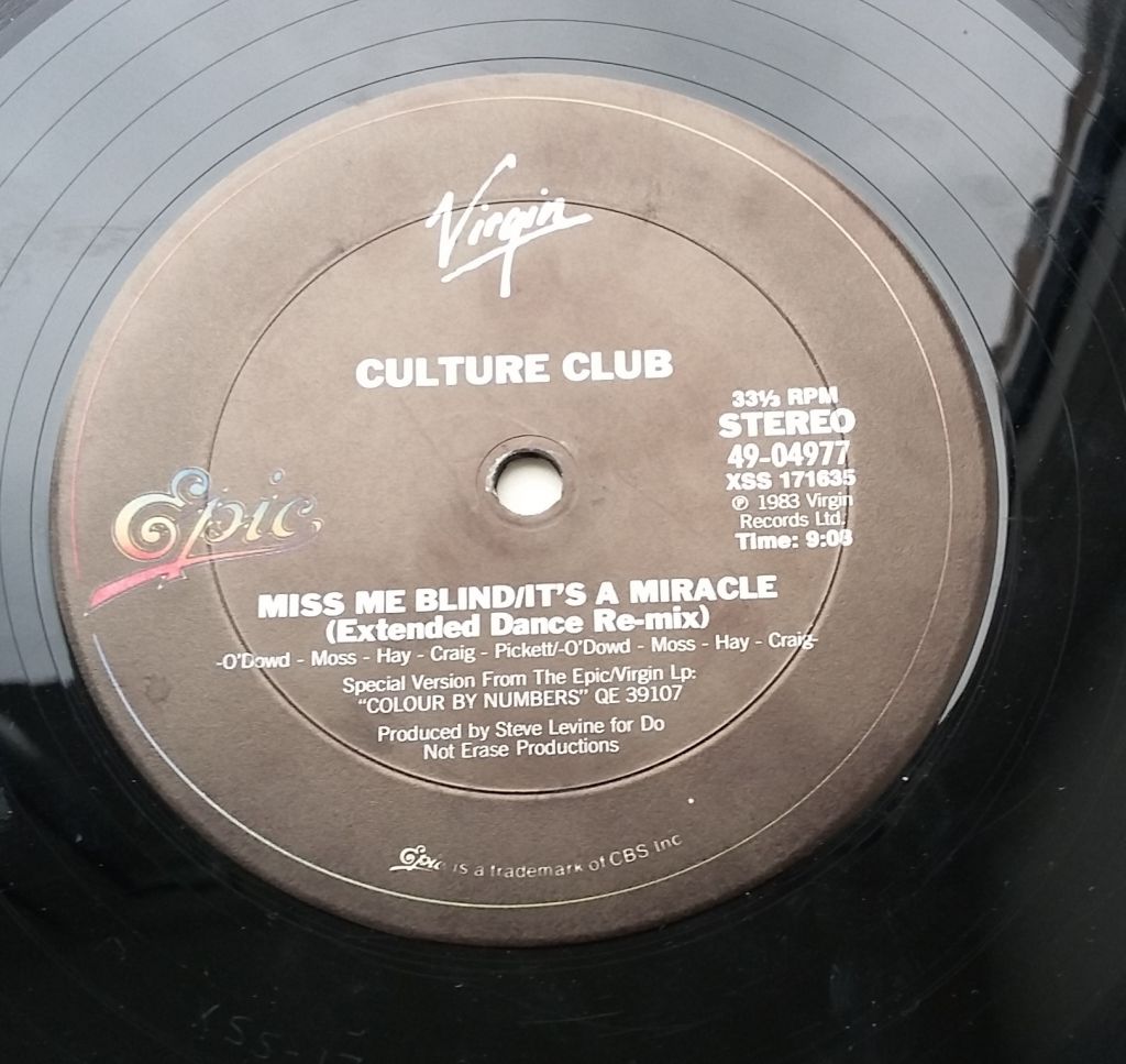 CULTURE CLUB Miss Me Blind / It's A Miracle 12", 33 ⅓ RPM, Single VG++/VG+ - фото фото фото 2