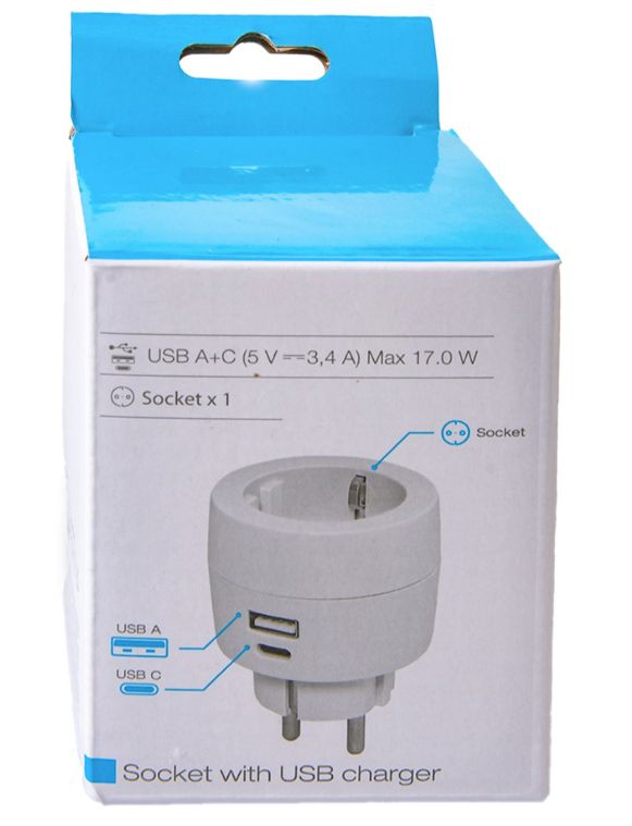 Адаптер мережевий з заземленням 1 розетка+USB+USB-C - фото фото фото 1