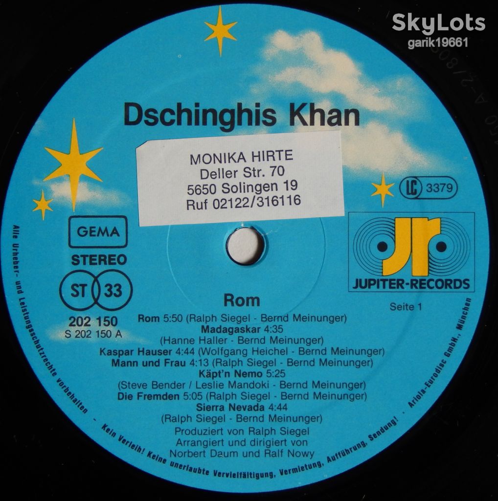 Dschinghis Khan – Rom  (Jupiter Records – 202 150, Germany) NM-/NM- - фото фото фото 3