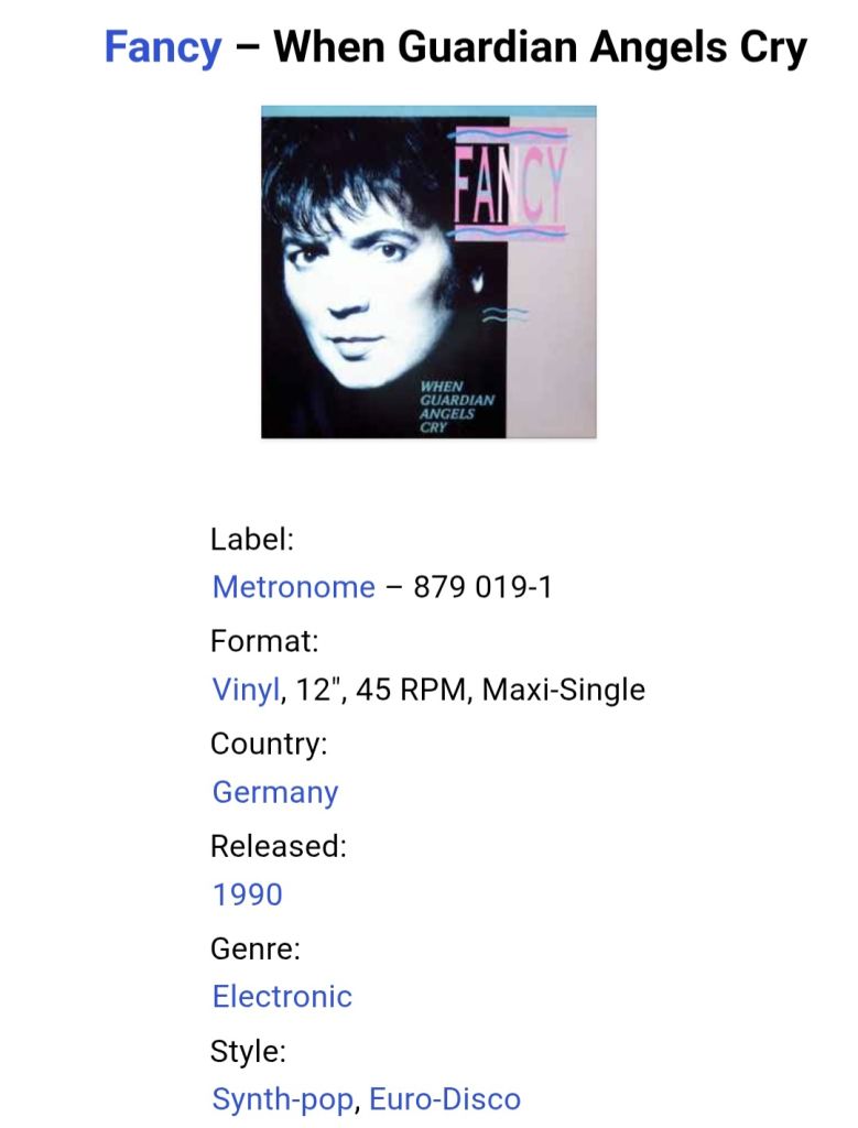 Fancy - When Guardian Angels Cry - 1990.  (EP). 12. Vinyl. Пластинка. Germany. - фото фото фото 4