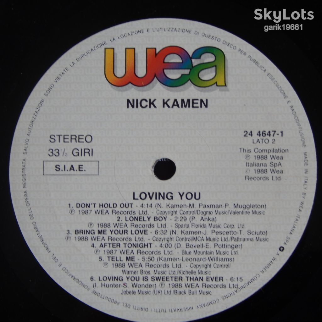 Nick Kamen – Loving You  (WEA ‎– 244647-1, Italy) EX+/EX+ - фото фото фото 3
