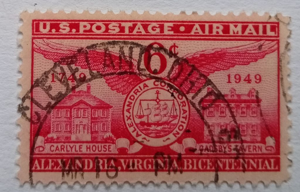 США 1949 Авиапочта, 200-летие Александрии, гашеная - фото фото фото 0
