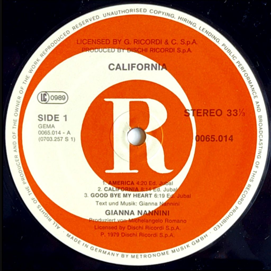 Gianna Nannini - California - 1979.   (LP). 12. Vinyl. Пластинка. Germany. - фото фото фото 5