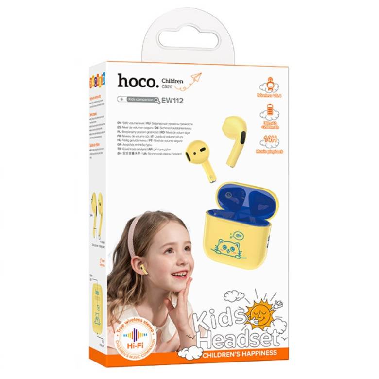 Навушники Bluetooth бездротові Hoco EW112 дитячі з мікрофоном Yellow - фото фото фото 4
