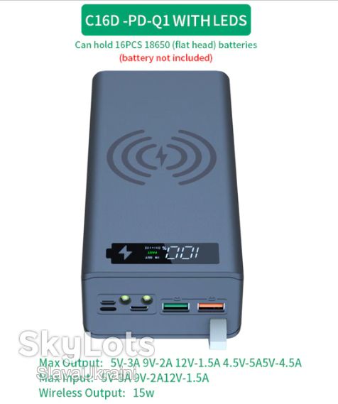 Корпус для повербанка / повербанк  16*18650 Battery Fast Charge QC3.0      ( швидка+бездротова зарядка + PD ) - фото фото фото 0