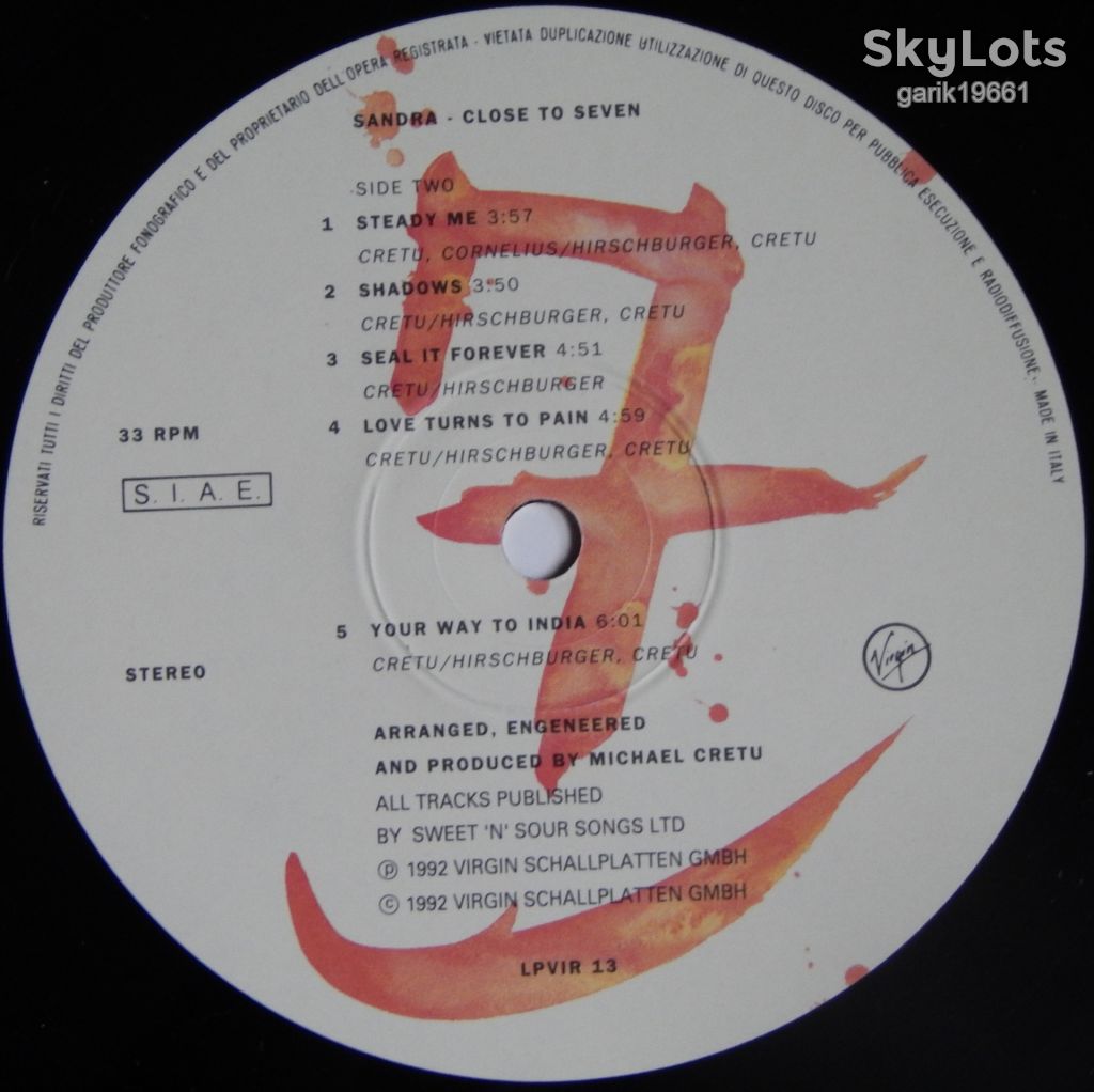 Sandra – Close To Seven  (Virgin – LPVIR 13, Italy) inner sleeve EX/NM- - фото фото фото 4