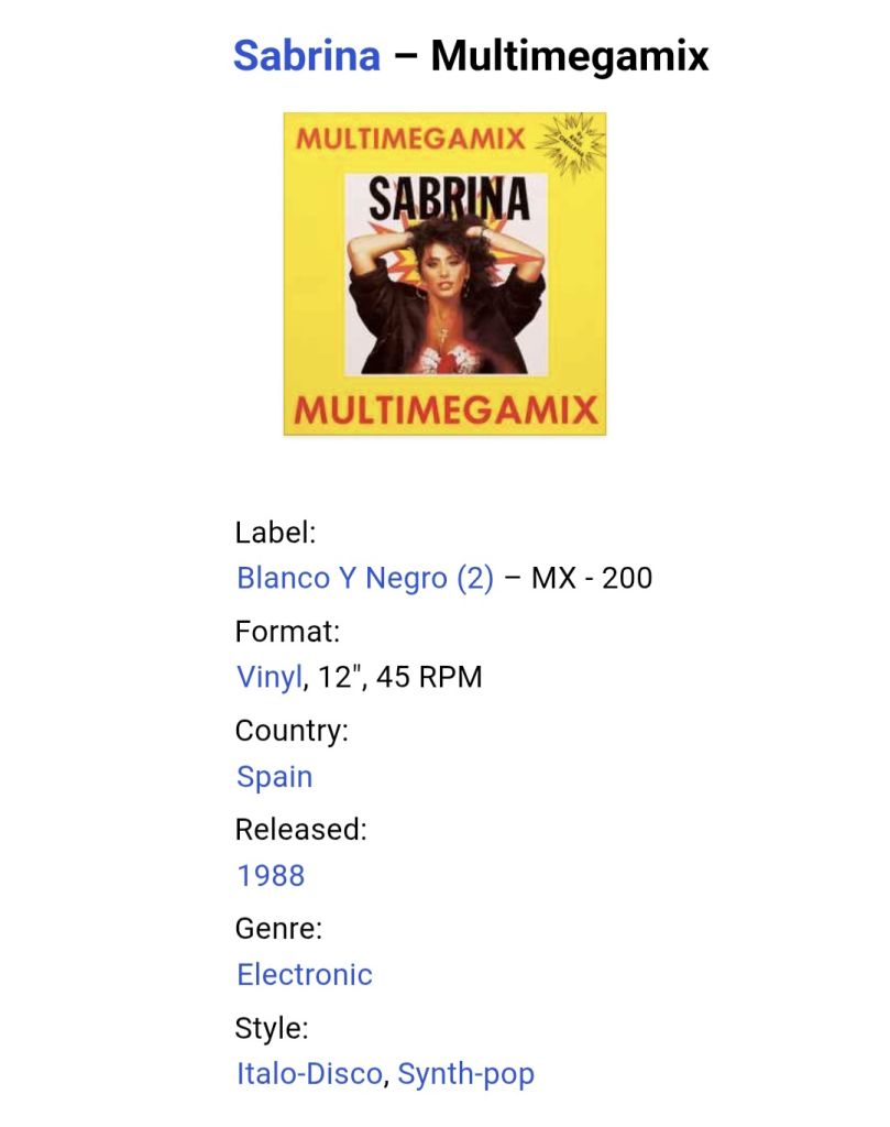 Sabrina - Multimegamix - 1988.  (EP). 12. Vinyl. Пластинка. Spain. - фото фото фото 4
