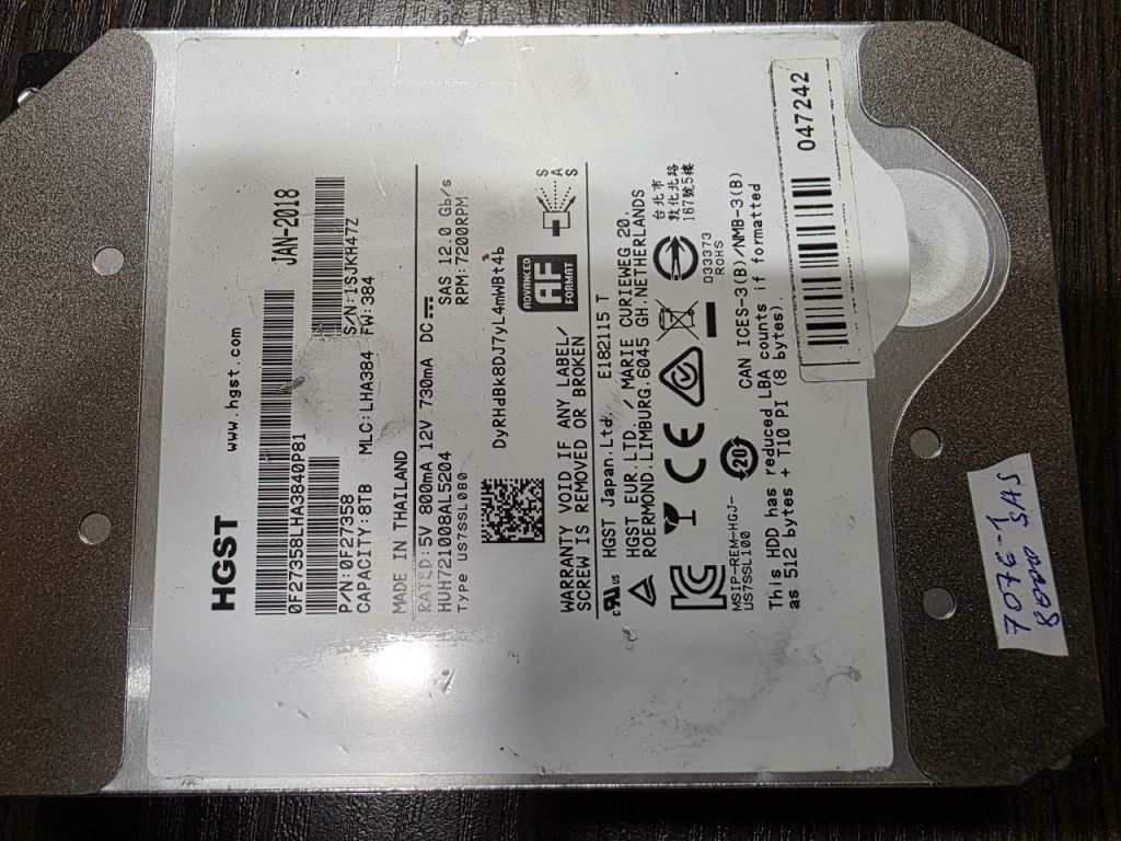 8000Gb 8Tb 3,5 SAS 12Gb HGST 0F27358 жорсткий диск   (7076-1) - фото фото фото 0