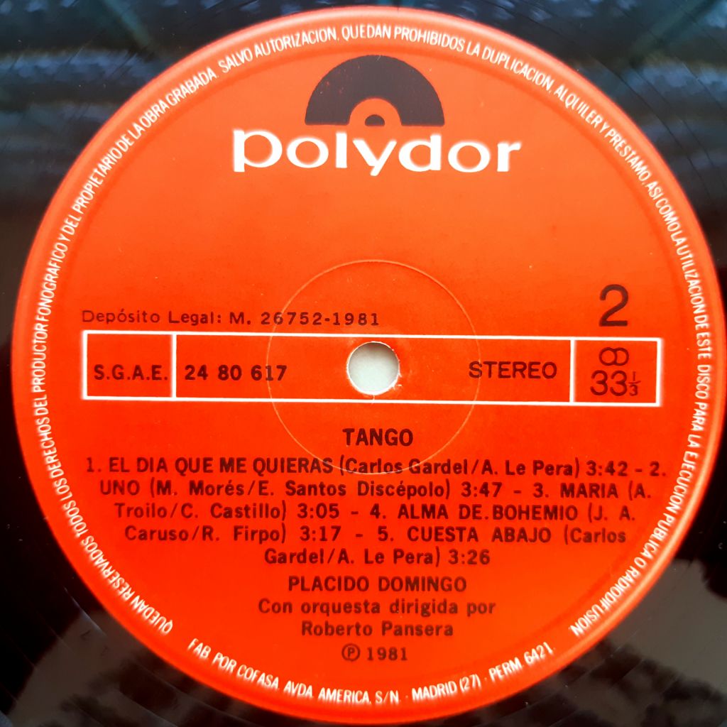 Classic. Placido Domingo - Tango - 1981.  (LP). 12. Vinyl. Пластинка. Spain. - фото фото фото 3