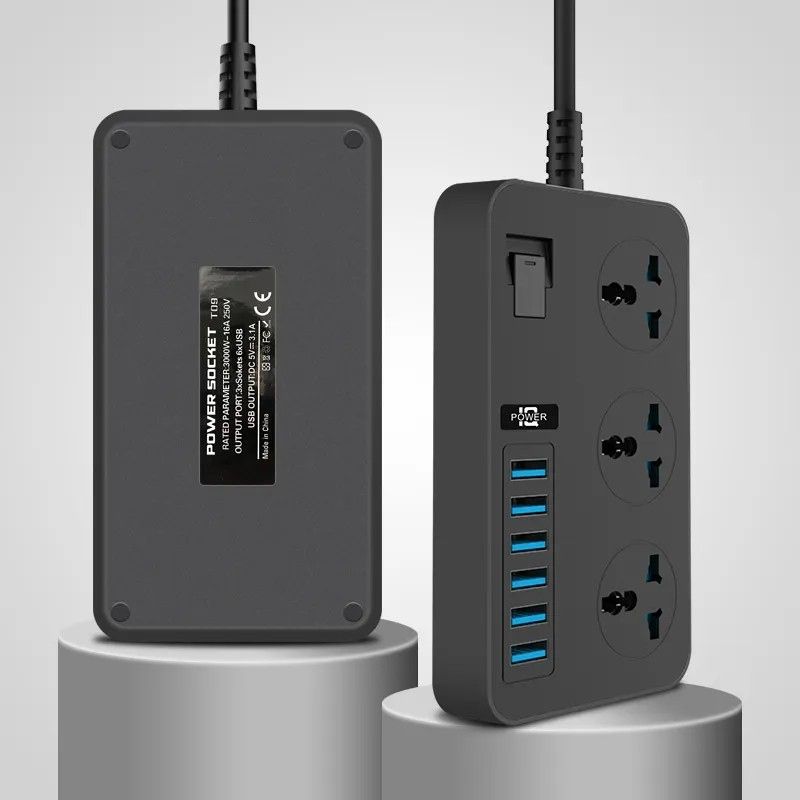 Сетевой фильтр ТВ-Т09   (3 розетки + 6 USB) 2м, сечение 3х0,75мм, 3000W - фото фото фото 1