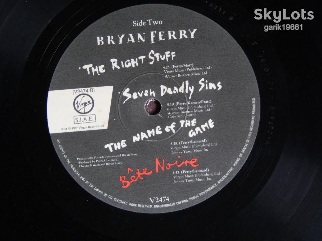 Bryan Ferry – Bete Noire  (Virgin – V2474, Italy) insert NM/NM- - фото фото фото 4