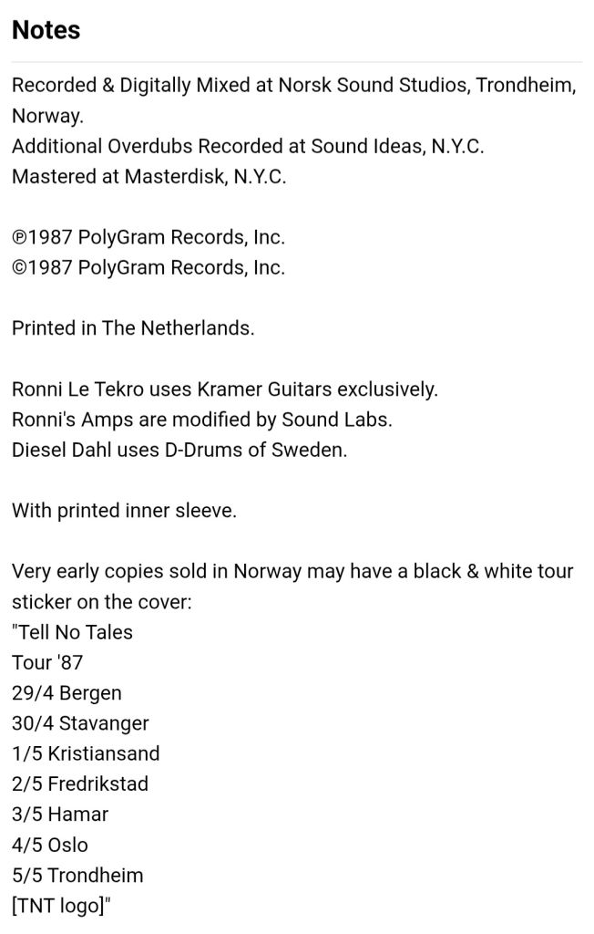 TNT - Tell No Tales - 1987.   (LP). 12. Vinyl. Пластинка. Holland. - фото фото фото 9