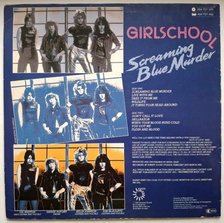 Girlschool - Screaming Blue Murder - 1982.   (LP). 12. Vinyl. Пластинка. Europe. - фото фото фото 1