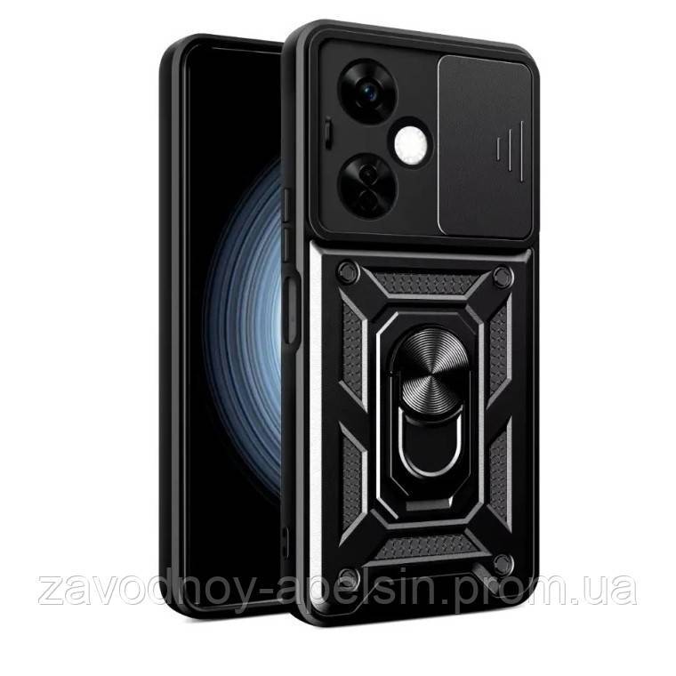 Oppo A3 A3X Чехол противоударный Шторка+кольцо (черный) - фото фото фото 0