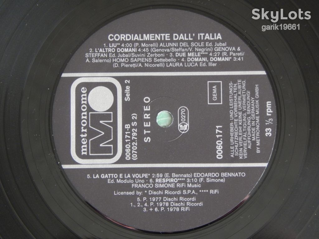 Various ‎– Cordialmente Dall'Italia   (Metronome ‎– 0060.171, Germany) EX+/NM- - фото фото фото 3