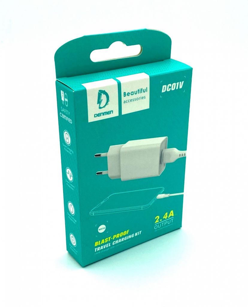 Адаптер питания / Сетевое ЗУ DENMEN DC01V + кабель Micro USB   (5V/2.1A/1USB) White - фото фото фото 0