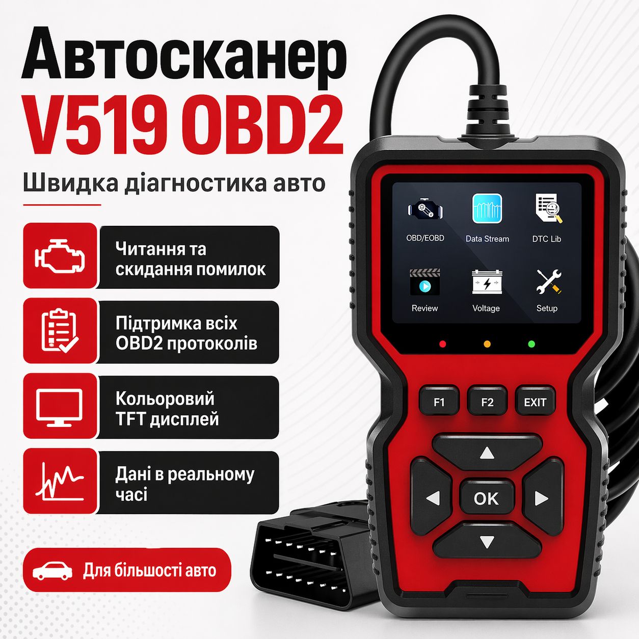 Автомобільний діагностичний сканер / Автосканер помилок / Тестер діагностичний для авто - фото фото фото 0